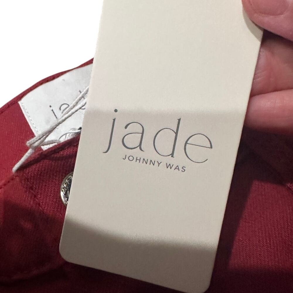 Johnny Was Jade Caleta The Straight Flare Jean Red Floral Feminine Boho, size 27 - Picture 6 of 11